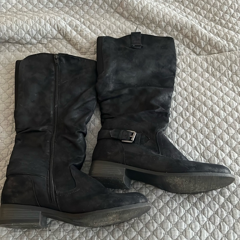 Mossimo faux suede black inside zipper tall boots moto boots Sz 10